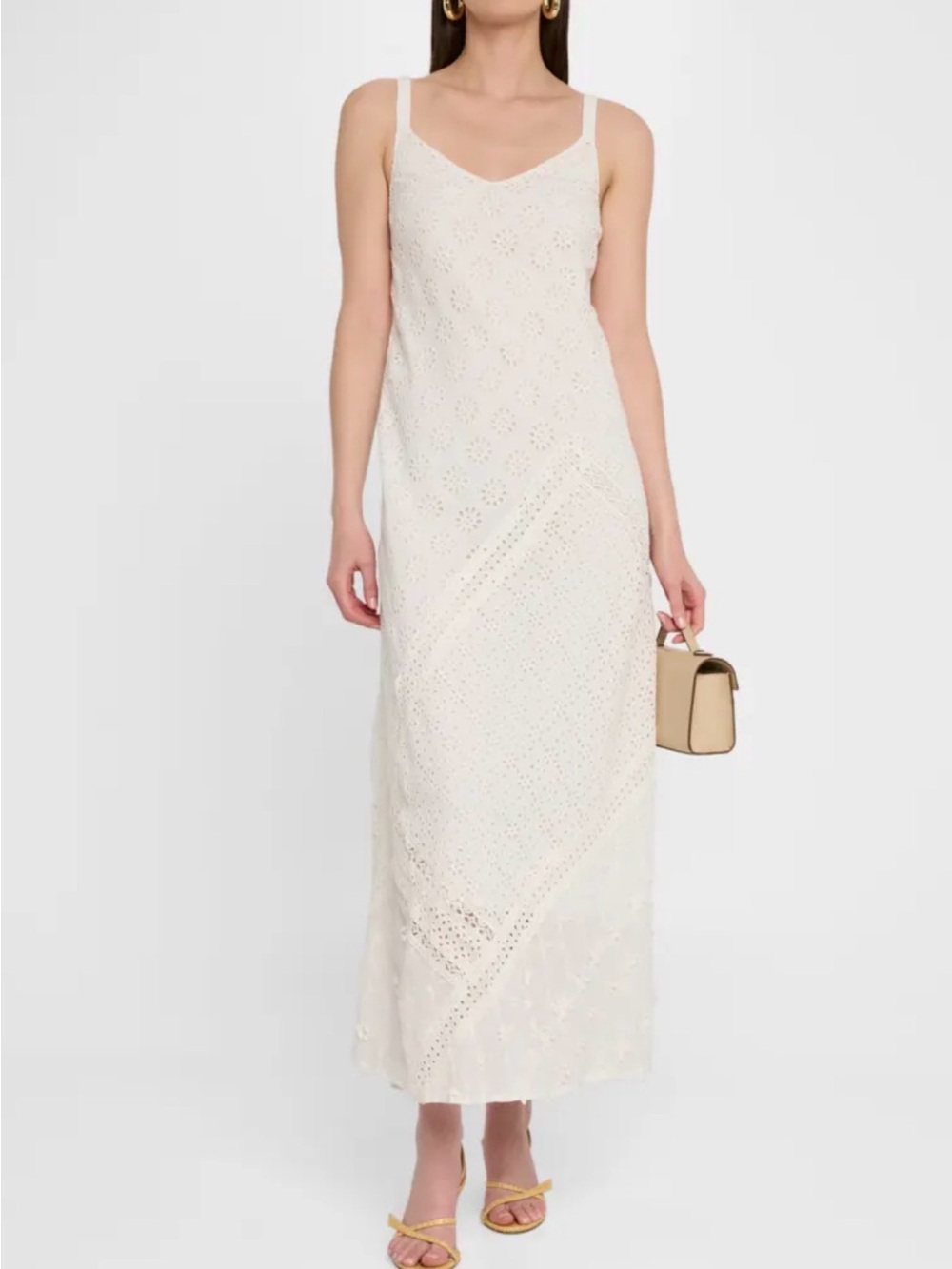 JOHNNY WAS GIGI SOFT CREAM EYELET MAXI DRESS SIZE M NWT